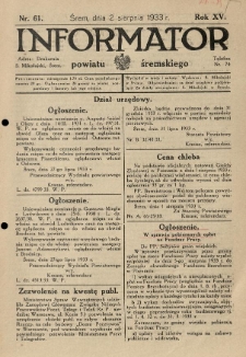 Informator Powiatu Śremskiego. 1933.08.02 R.15 Nr 61