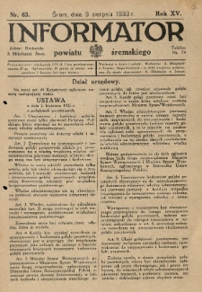 Informator Powiatu Śremskiego. 1933.08.09 R.15 Nr 63