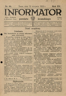 Informator Powiatu Śremskiego. 1933.08.12 R.15 Nr 64