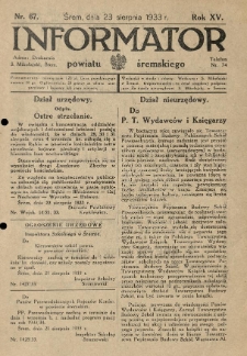 Informator Powiatu Śremskiego. 1933.08.23 R.15 Nr 67