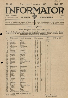 Informator Powiatu Śremskiego. 1933.09.02 R.15 Nr 69