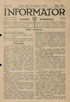 Informator Powiatu Śremskiego. 1933.09.09 R.15 Nr 71
