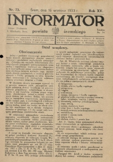 Informator Powiatu Śremskiego. 1933.09.16 R.15 Nr 73