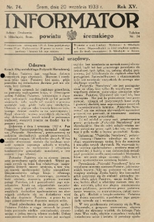 Informator Powiatu Śremskiego. 1933.09.20 R.15 Nr 74