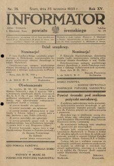 Informator Powiatu Śremskiego. 1933.09.23 R.15 Nr 75