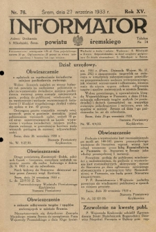 Informator Powiatu Śremskiego. 1933.09.27 R.15 Nr 76