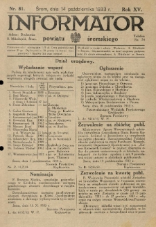 Informator Powiatu Śremskiego. 1933.10.14 R.15 Nr 81