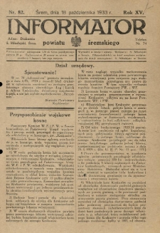Informator Powiatu Śremskiego. 1933.10.18 R.15 Nr 82