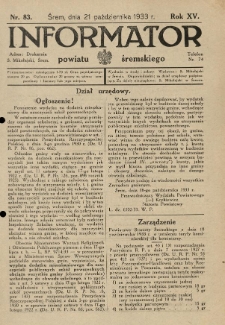 Informator Powiatu Śremskiego. 1933.10.21 R.15 Nr 83