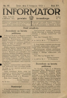 Informator Powiatu Śremskiego. 1933.11.08 R.15 Nr 87