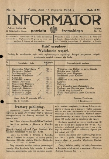 Informator Powiatu Śremskiego. 1934.01.17 R.16 Nr 3