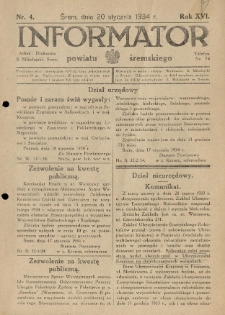 Informator Powiatu Śremskiego. 1934.01.20 R.16 Nr 4