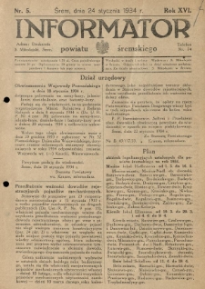 Informator Powiatu Śremskiego. 1934.01.24 R.16 Nr 5