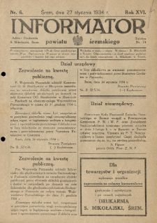 Informator Powiatu Śremskiego. 1934.01.27 R.16 Nr 6