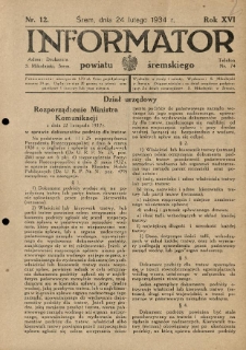 Informator Powiatu Śremskiego. 1934.02.24 R.16 Nr 12