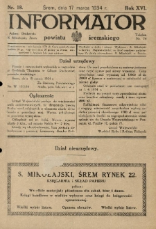Informator Powiatu Śremskiego. 1934.03.17 R.16 Nr 18