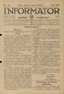 Informator Powiatu Śremskiego. 1934.03.21 R.16 Nr 19
