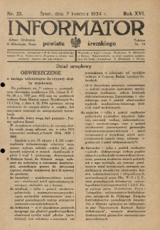 Informator Powiatu Śremskiego. 1934.04.07 R.16 Nr 23