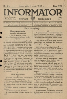 Informator Powiatu Śremskiego. 1934.05.09 R.16 Nr 31