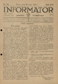 Informator Powiatu Śremskiego. 1934.05.16 R.16 Nr 33