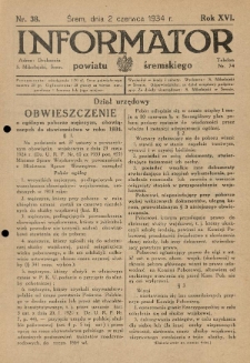 Informator Powiatu Śremskiego. 1934.06.02 R.16 Nr 38
