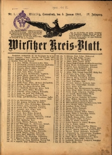 Wirsitzer Kreis-Blatt: herausgegeben vom Königlichen Landraths-Amte 1901.01.05 Jg.57 Nr1