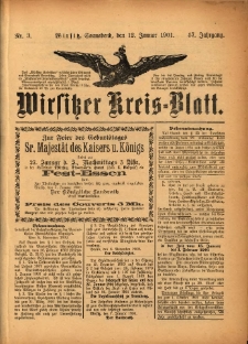 Wirsitzer Kreis-Blatt: herausgegeben vom Königlichen Landraths-Amte 1901.01.12 Jg.57 Nr3