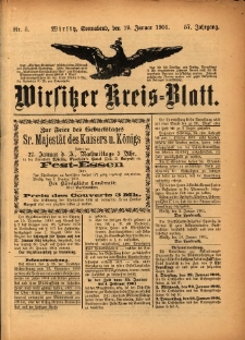 Wirsitzer Kreis-Blatt: herausgegeben vom Königlichen Landraths-Amte 1901.01.19 Jg.57 Nr5