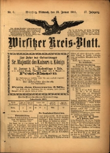Wirsitzer Kreis-Blatt: herausgegeben vom Königlichen Landraths-Amte 1901.01.23 Jg.57 Nr6