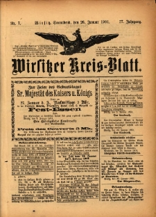 Wirsitzer Kreis-Blatt: herausgegeben vom Königlichen Landraths-Amte 1901.01.26 Jg.57 Nr7