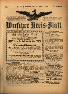 Wirsitzer Kreis-Blatt: herausgegeben vom Königlichen Landraths-Amte 1901.01.30 Jg.57 Nr8