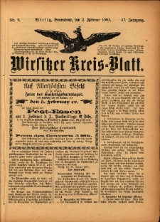 Wirsitzer Kreis-Blatt: herausgegeben vom Königlichen Landraths-Amte 1901.02.02 Jg.57 Nr9