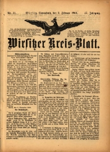 Wirsitzer Kreis-Blatt: herausgegeben vom Königlichen Landraths-Amte 1901.02.09 Jg.57 Nr11