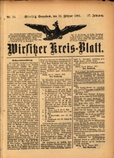 Wirsitzer Kreis-Blatt: herausgegeben vom Königlichen Landraths-Amte 1901.02.16 Jg.57 Nr13