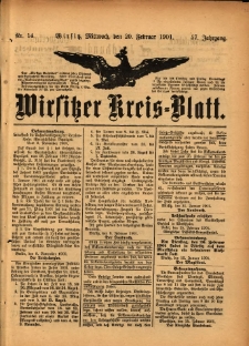 Wirsitzer Kreis-Blatt: herausgegeben vom Königlichen Landraths-Amte 1901.02.20 Jg.57 Nr14