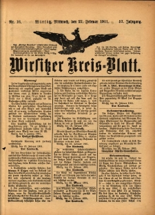Wirsitzer Kreis-Blatt: herausgegeben vom Königlichen Landraths-Amte 1901.02.27 Jg.57 Nr16