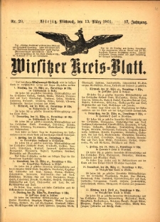 Wirsitzer Kreis-Blatt: herausgegeben vom Königlichen Landraths-Amte 1901.03.13 Jg.57 Nr20