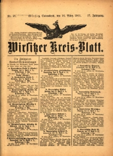 Wirsitzer Kreis-Blatt: herausgegeben vom Königlichen Landraths-Amte 1901.03.16 Jg.57 Nr21