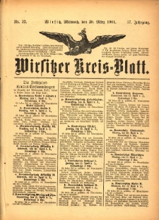 Wirsitzer Kreis-Blatt: herausgegeben vom Königlichen Landraths-Amte 1901.03.20 Jg.57 Nr22