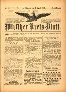Wirsitzer Kreis-Blatt: herausgegeben vom Königlichen Landraths-Amte 1901.04.03 Jg.57 Nr26