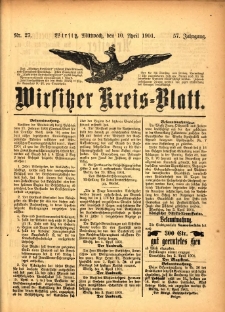Wirsitzer Kreis-Blatt: herausgegeben vom Königlichen Landraths-Amte 1901.04.10 Jg.57 Nr27
