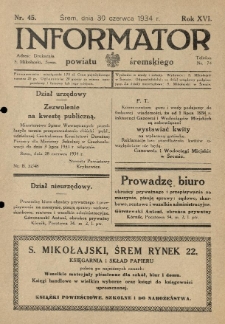 Informator Powiatu Śremskiego. 1934.06.30 R.16 Nr 45
