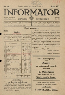 Informator Powiatu Śremskiego. 1934.07.14 R.16 Nr 48