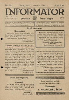 Informator Powiatu Śremskiego. 1934.08.11 R.16 Nr 52