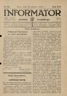 Informator Powiatu Śremskiego. 1934.08.18 R.16 Nr 54