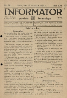 Informator Powiatu Śremskiego. 1934.09.15 R.16 Nr 59
