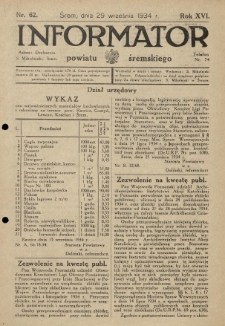 Informator Powiatu Śremskiego. 1934.09.29 R.16 Nr 62