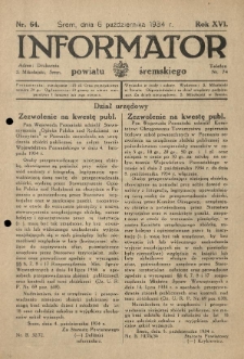 Informator Powiatu Śremskiego. 1934.10.06 R.16 Nr 64