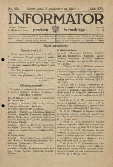 Informator Powiatu Śremskiego. 1934.10.09 R.16 Nr 65