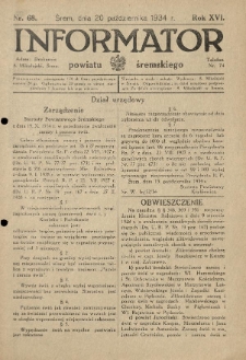 Informator Powiatu Śremskiego. 1934.10.20 R.16 Nr 68